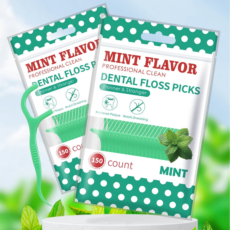 300pcs Peppermint Large Bag Dental Floss Sticks - Clean the Gaps Between Teeth - Portable Disposable Dental Floss Daily Life