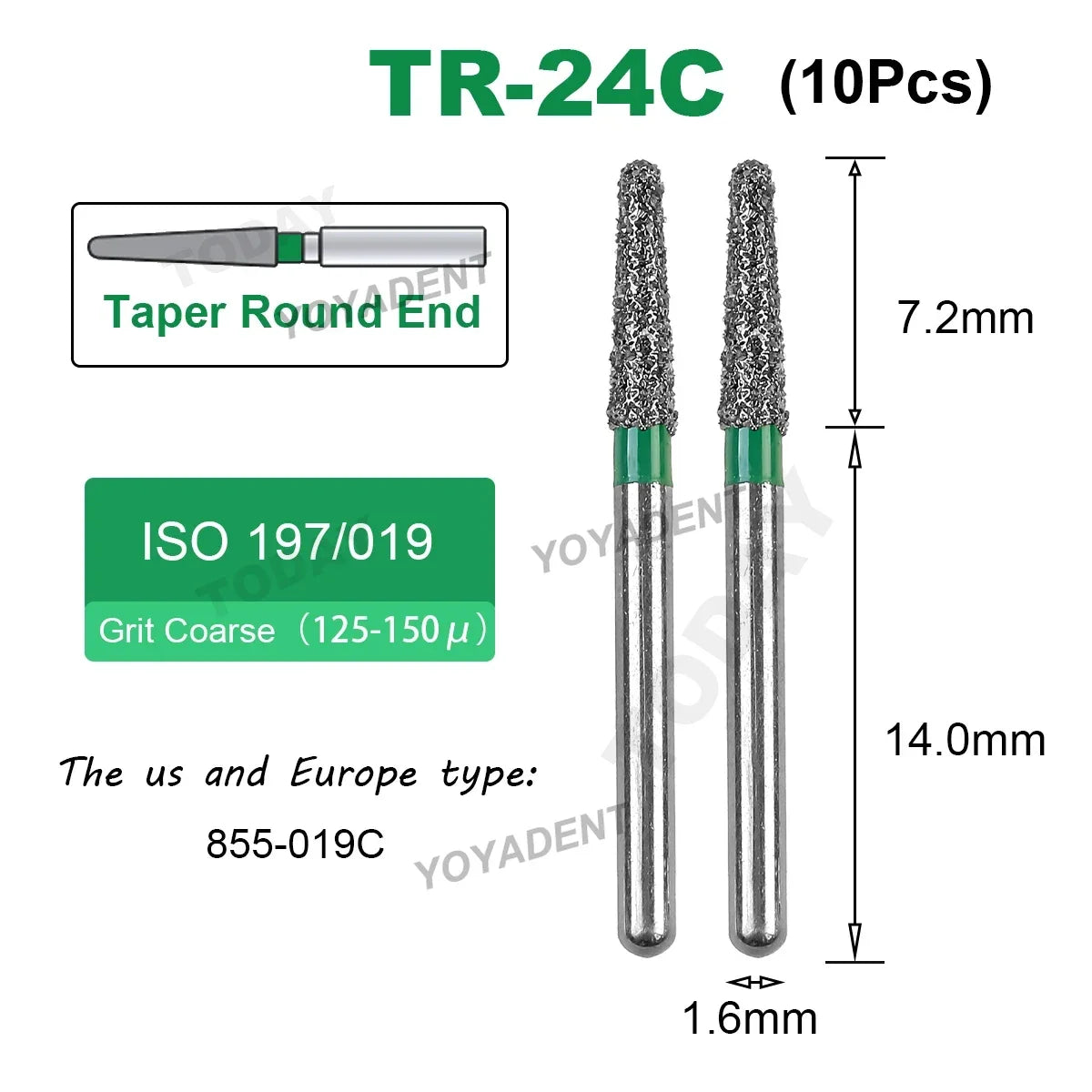 Dental Bur Diamond Burs Taper Round End TR Type Extra Fine Standard Dentistry Strawberries Drill FG High Speed Bur 1.6mm 10Pcs