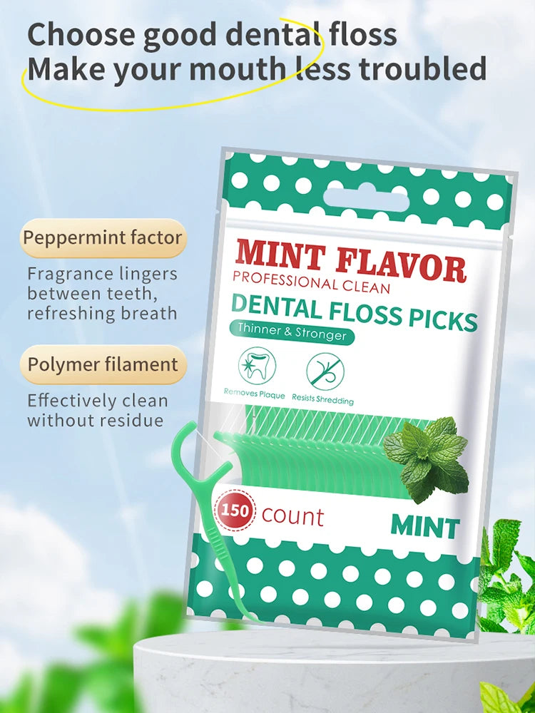 300pcs Peppermint Large Bag Dental Floss Sticks - Clean the Gaps Between Teeth - Portable Disposable Dental Floss Daily Life