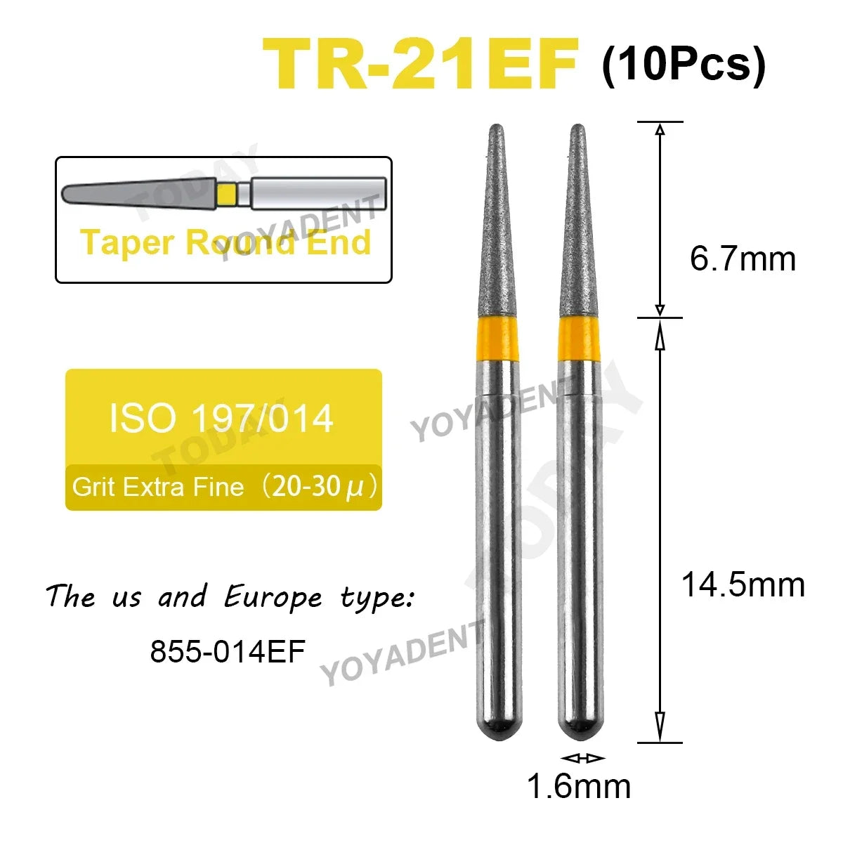 Dental Bur Diamond Burs Taper Round End TR Type Extra Fine Standard Dentistry Strawberries Drill FG High Speed Bur 1.6mm 10Pcs