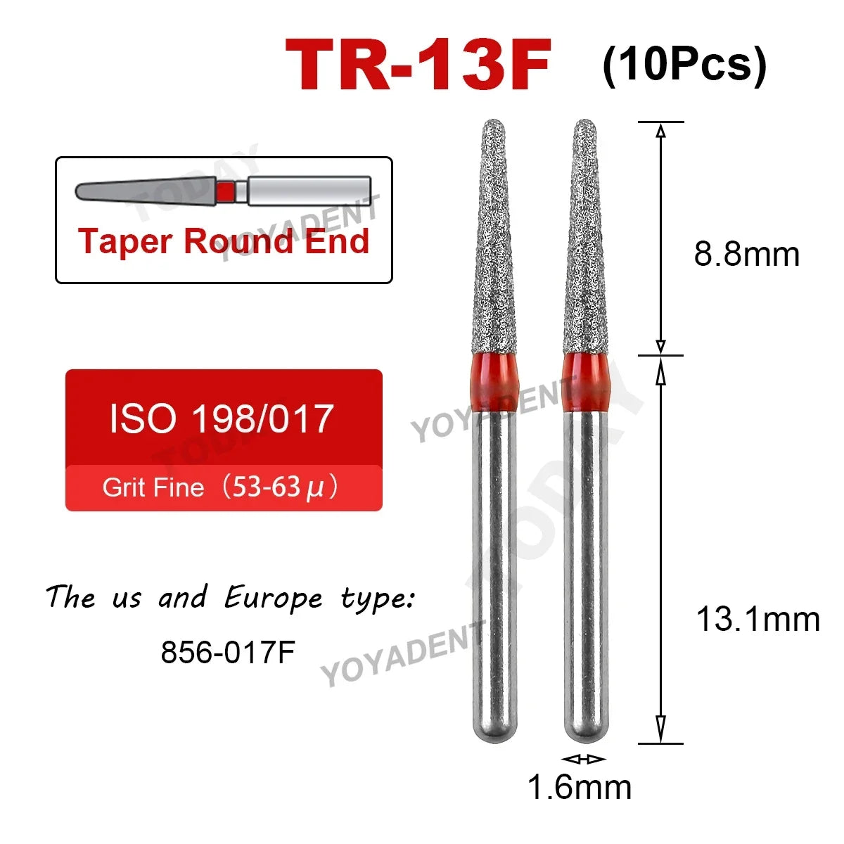 Dental Bur Diamond Burs Taper Round End TR Type Extra Fine Standard Dentistry Strawberries Drill FG High Speed Bur 1.6mm 10Pcs