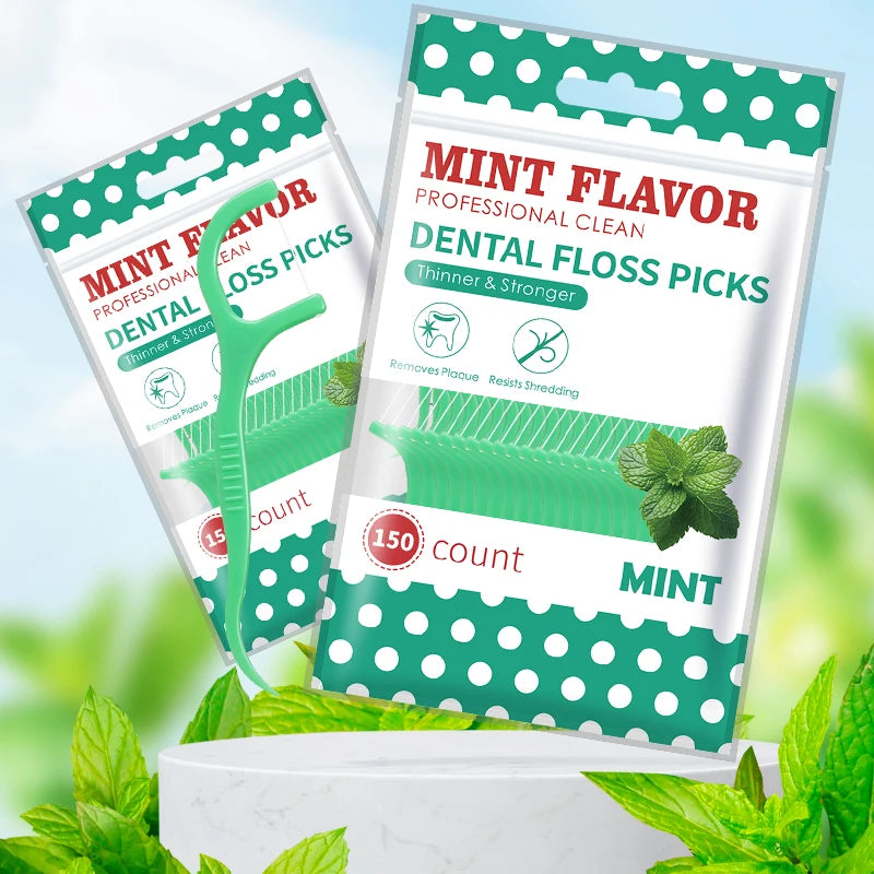 300pcs Peppermint Large Bag Dental Floss Sticks - Clean the Gaps Between Teeth - Portable Disposable Dental Floss Daily Life