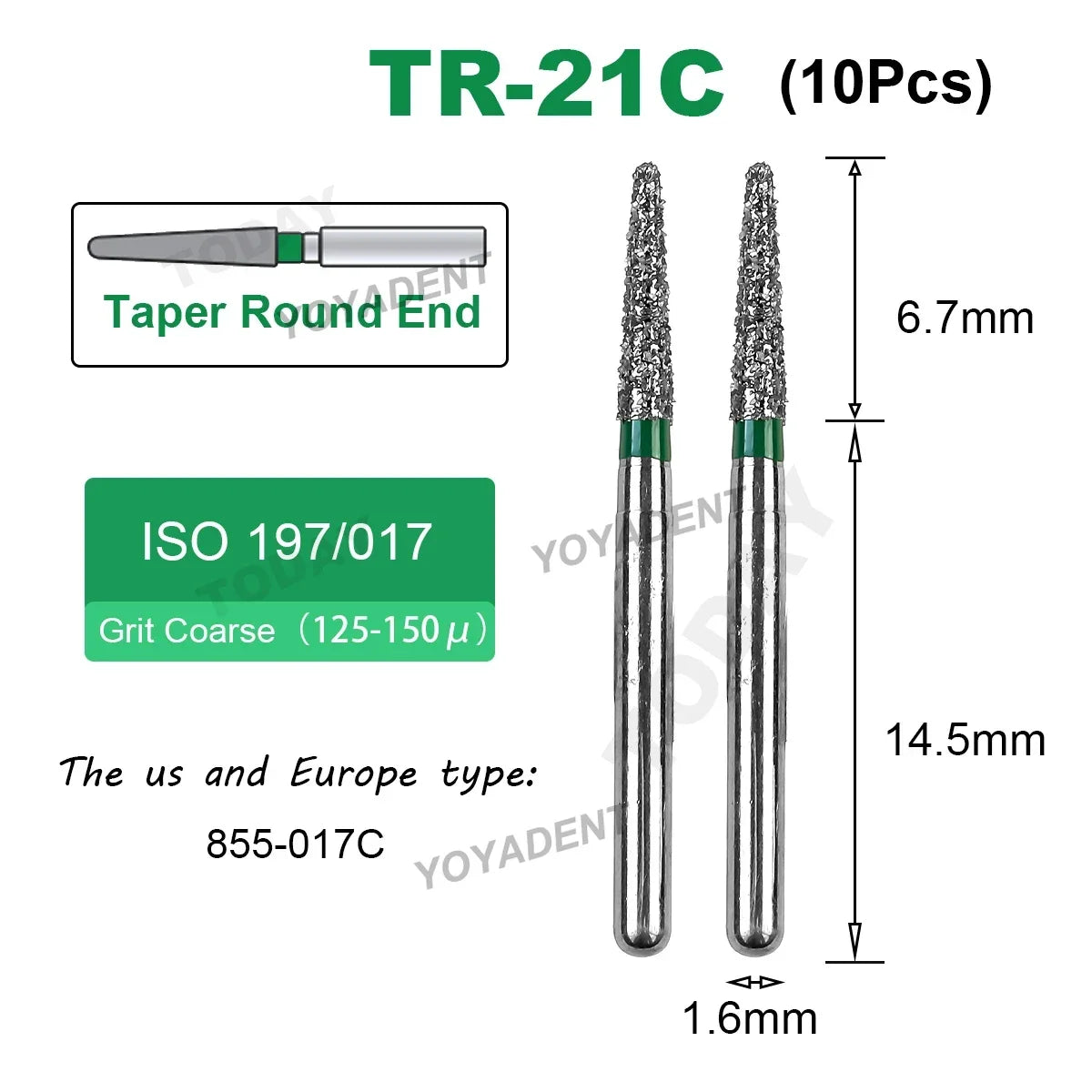 Dental Bur Diamond Burs Taper Round End TR Type Extra Fine Standard Dentistry Strawberries Drill FG High Speed Bur 1.6mm 10Pcs