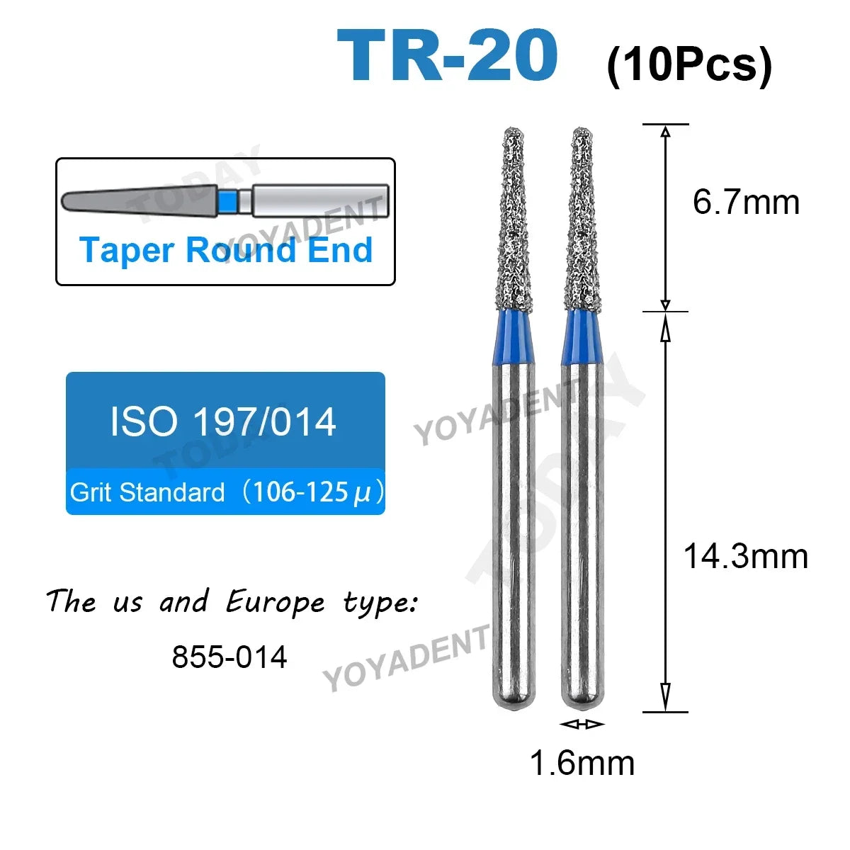 Dental Bur Diamond Burs Taper Round End TR Type Extra Fine Standard Dentistry Strawberries Drill FG High Speed Bur 1.6mm 10Pcs