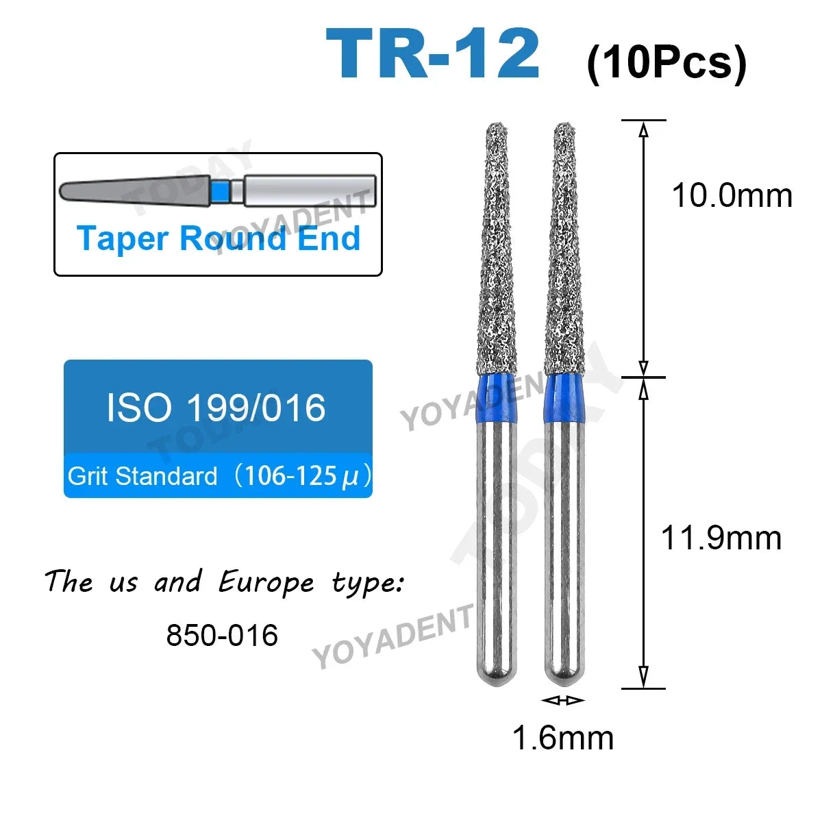 Dental Bur Diamond Burs Taper Round End TR Type Extra Fine Standard Dentistry Strawberries Drill FG High Speed Bur 1.6mm 10Pcs