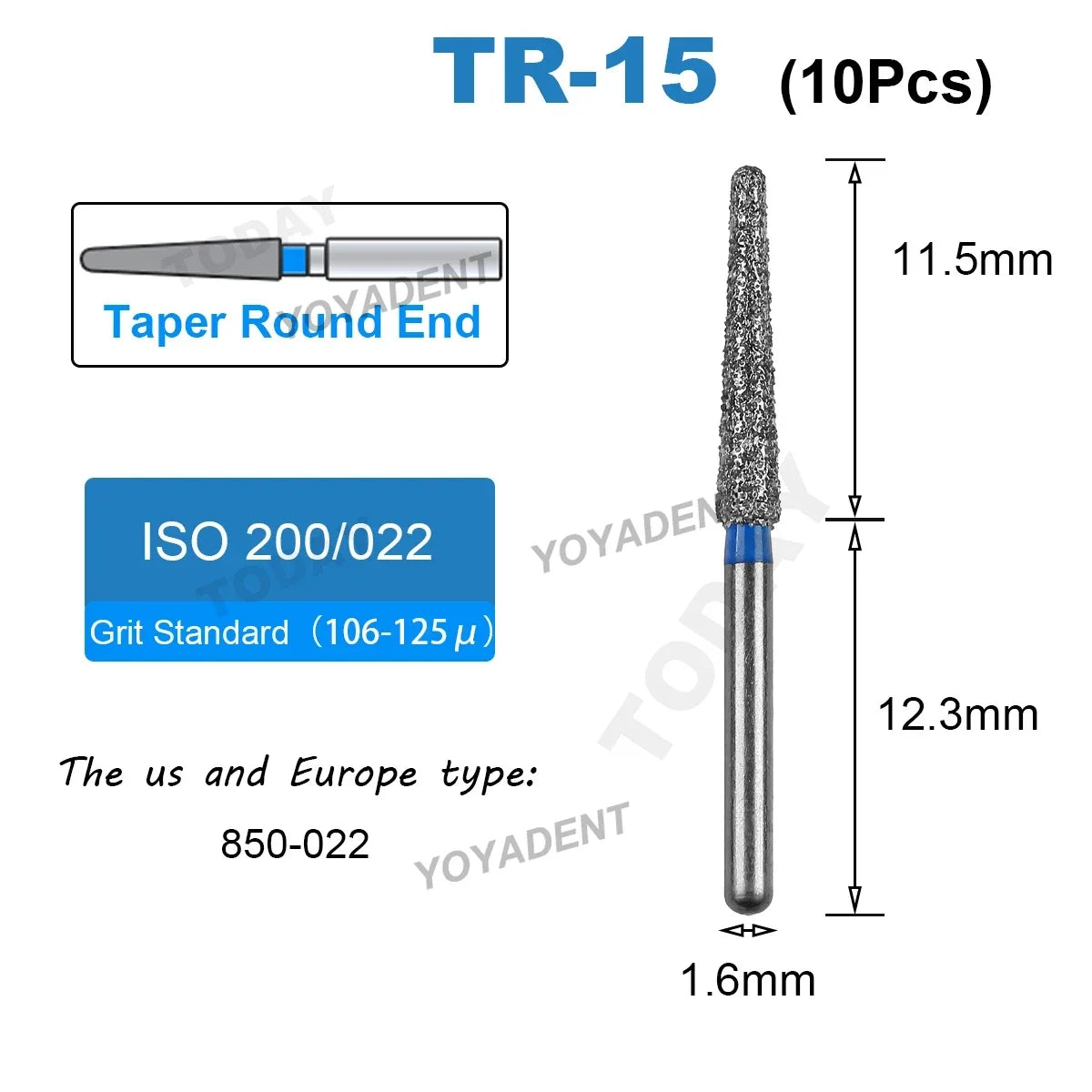 Dental Bur Diamond Burs Taper Round End TR Type Extra Fine Standard Dentistry Strawberries Drill FG High Speed Bur 1.6mm 10Pcs