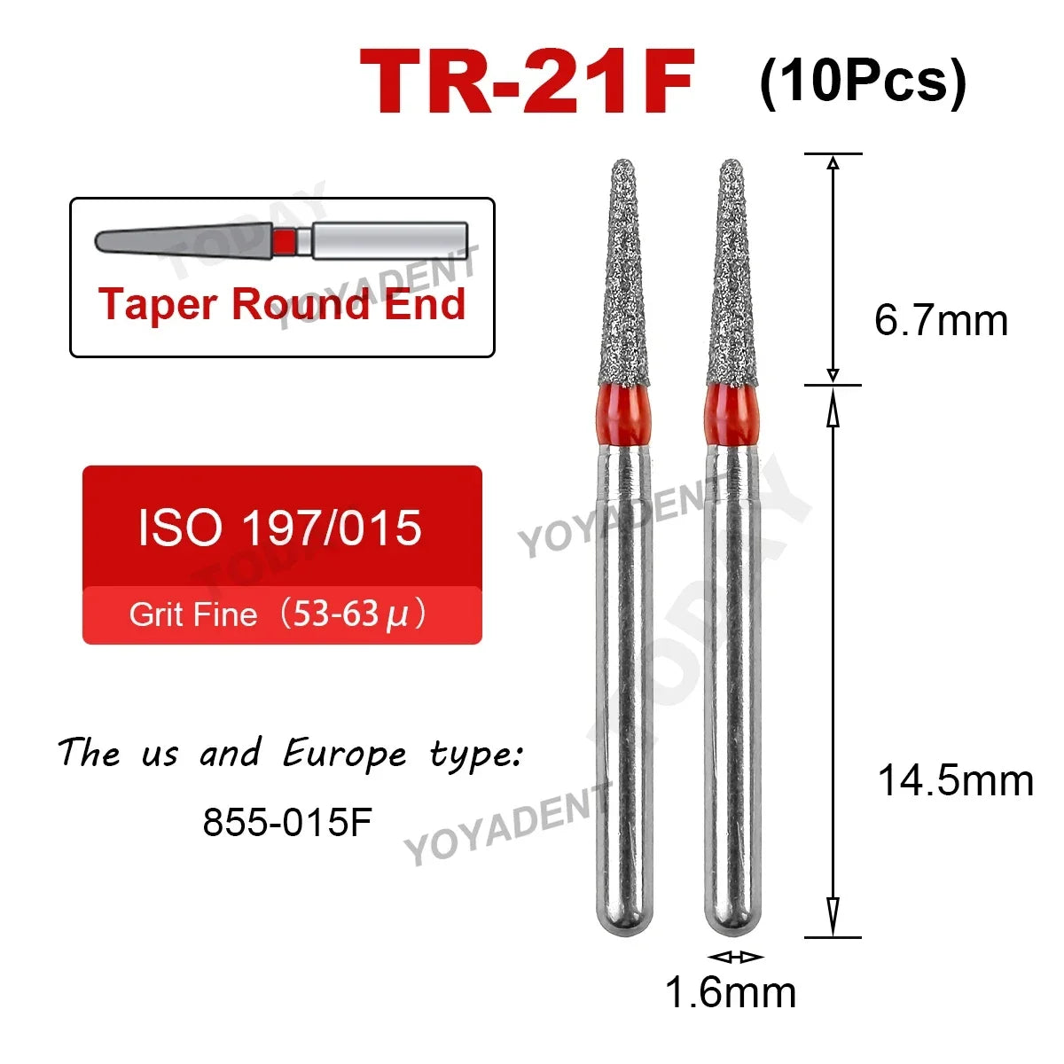 Dental Bur Diamond Burs Taper Round End TR Type Extra Fine Standard Dentistry Strawberries Drill FG High Speed Bur 1.6mm 10Pcs