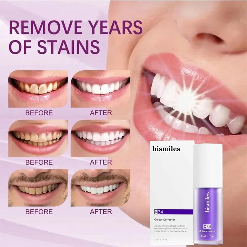 30ml V34 SmileKit Purple Toothpaste Removes Tartar Clean Oral Hygiene Fresh Breath Whitening Teeth Care Products
