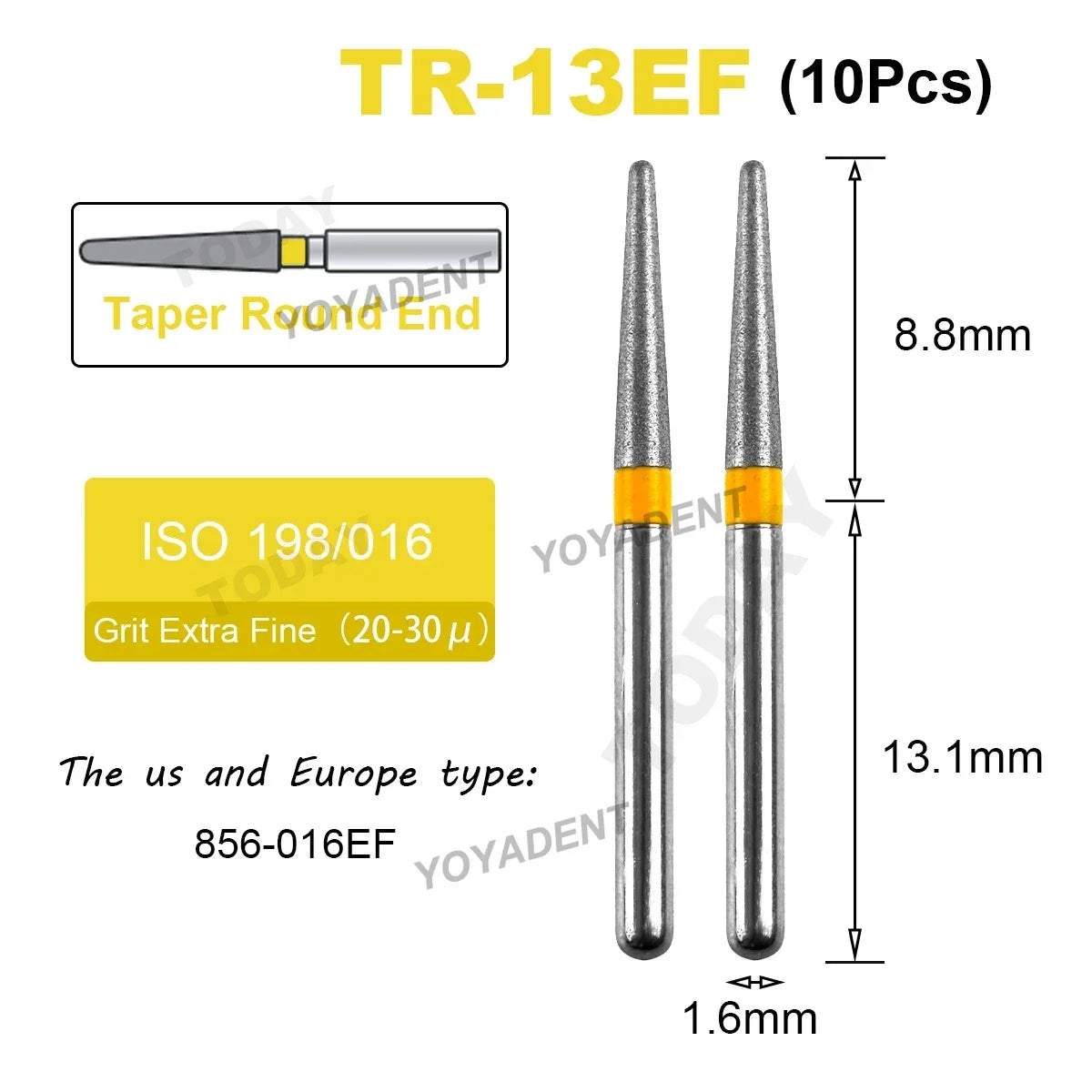 Dental Bur Diamond Burs Taper Round End TR Type Extra Fine Standard Dentistry Strawberries Drill FG High Speed Bur 1.6mm 10Pcs