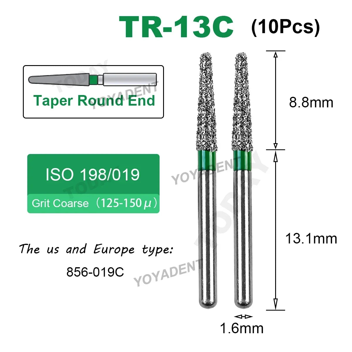 Dental Bur Diamond Burs Taper Round End TR Type Extra Fine Standard Dentistry Strawberries Drill FG High Speed Bur 1.6mm 10Pcs