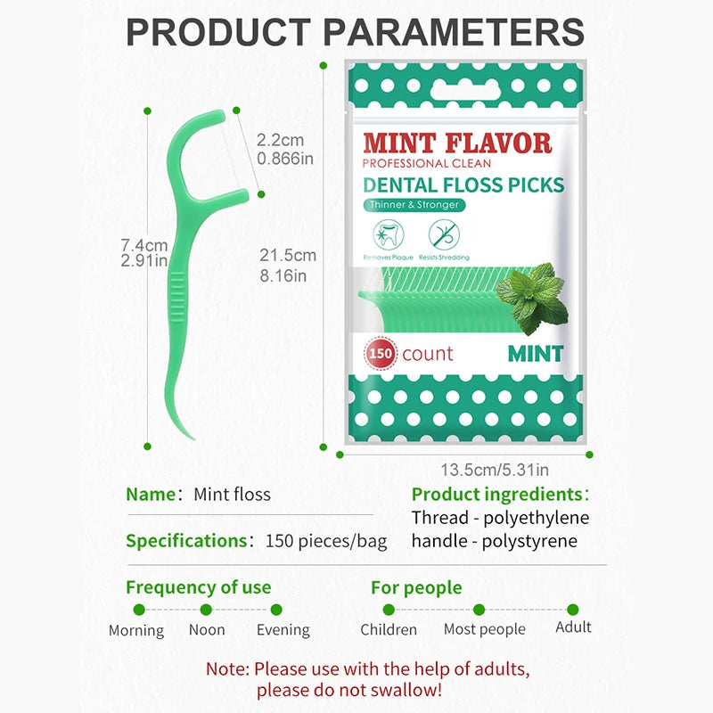 300pcs Peppermint Large Bag Dental Floss Sticks - Clean the Gaps Between Teeth - Portable Disposable Dental Floss Daily Life
