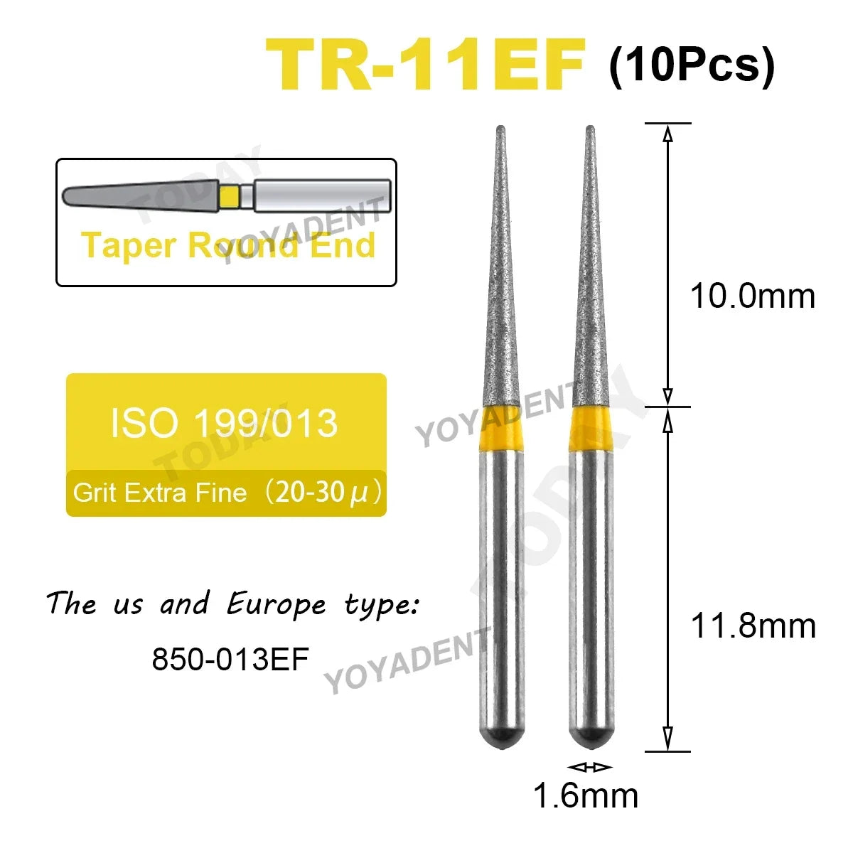Dental Bur Diamond Burs Taper Round End TR Type Extra Fine Standard Dentistry Strawberries Drill FG High Speed Bur 1.6mm 10Pcs
