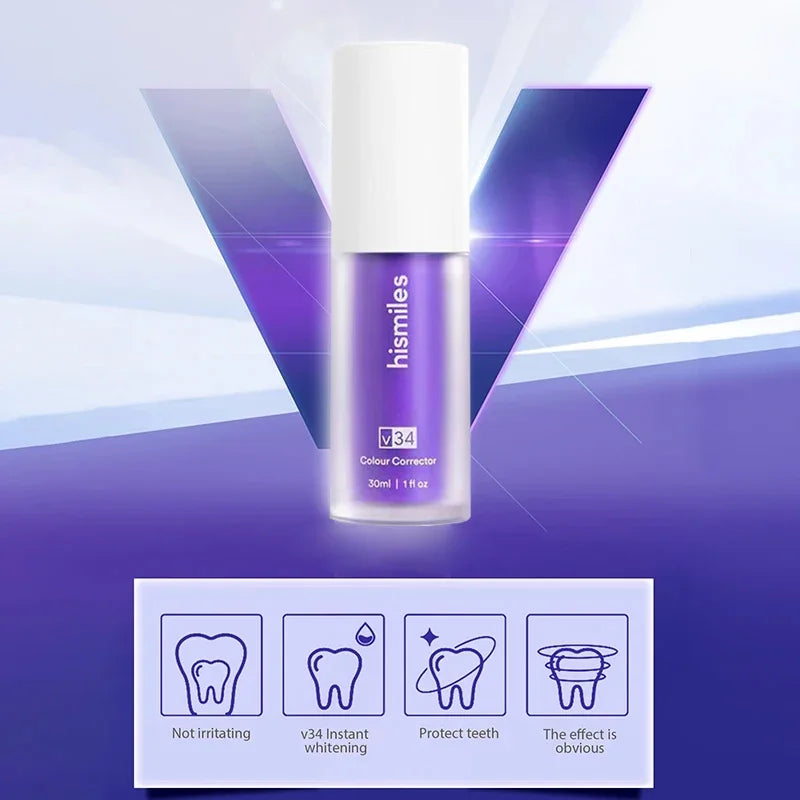 30ml V34 SmileKit Purple Toothpaste Removes Tartar Clean Oral Hygiene Fresh Breath Whitening Teeth Care Products