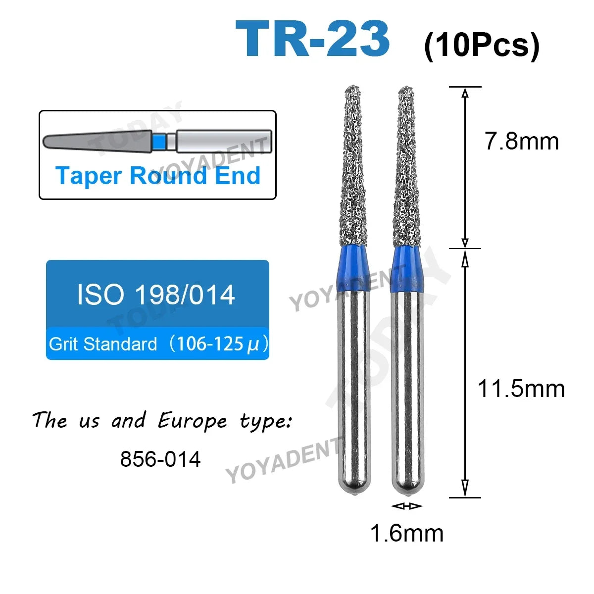 Dental Bur Diamond Burs Taper Round End TR Type Extra Fine Standard Dentistry Strawberries Drill FG High Speed Bur 1.6mm 10Pcs