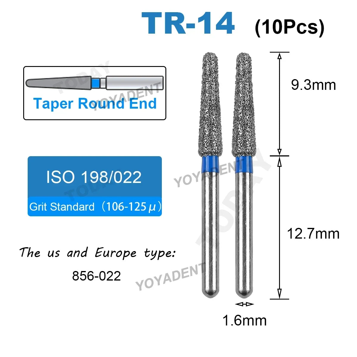 Dental Bur Diamond Burs Taper Round End TR Type Extra Fine Standard Dentistry Strawberries Drill FG High Speed Bur 1.6mm 10Pcs