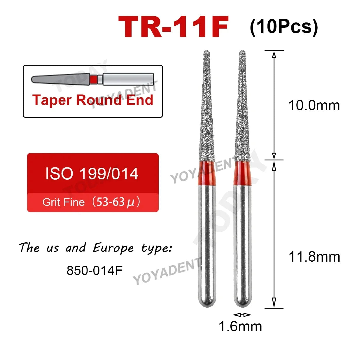 Dental Bur Diamond Burs Taper Round End TR Type Extra Fine Standard Dentistry Strawberries Drill FG High Speed Bur 1.6mm 10Pcs