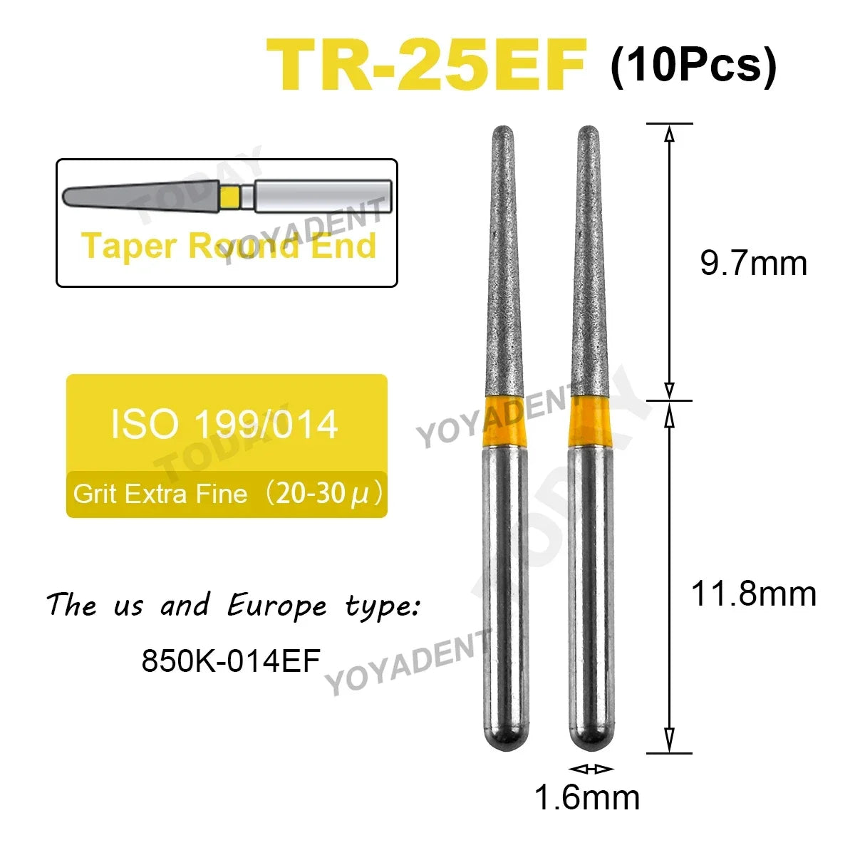 Dental Bur Diamond Burs Taper Round End TR Type Extra Fine Standard Dentistry Strawberries Drill FG High Speed Bur 1.6mm 10Pcs