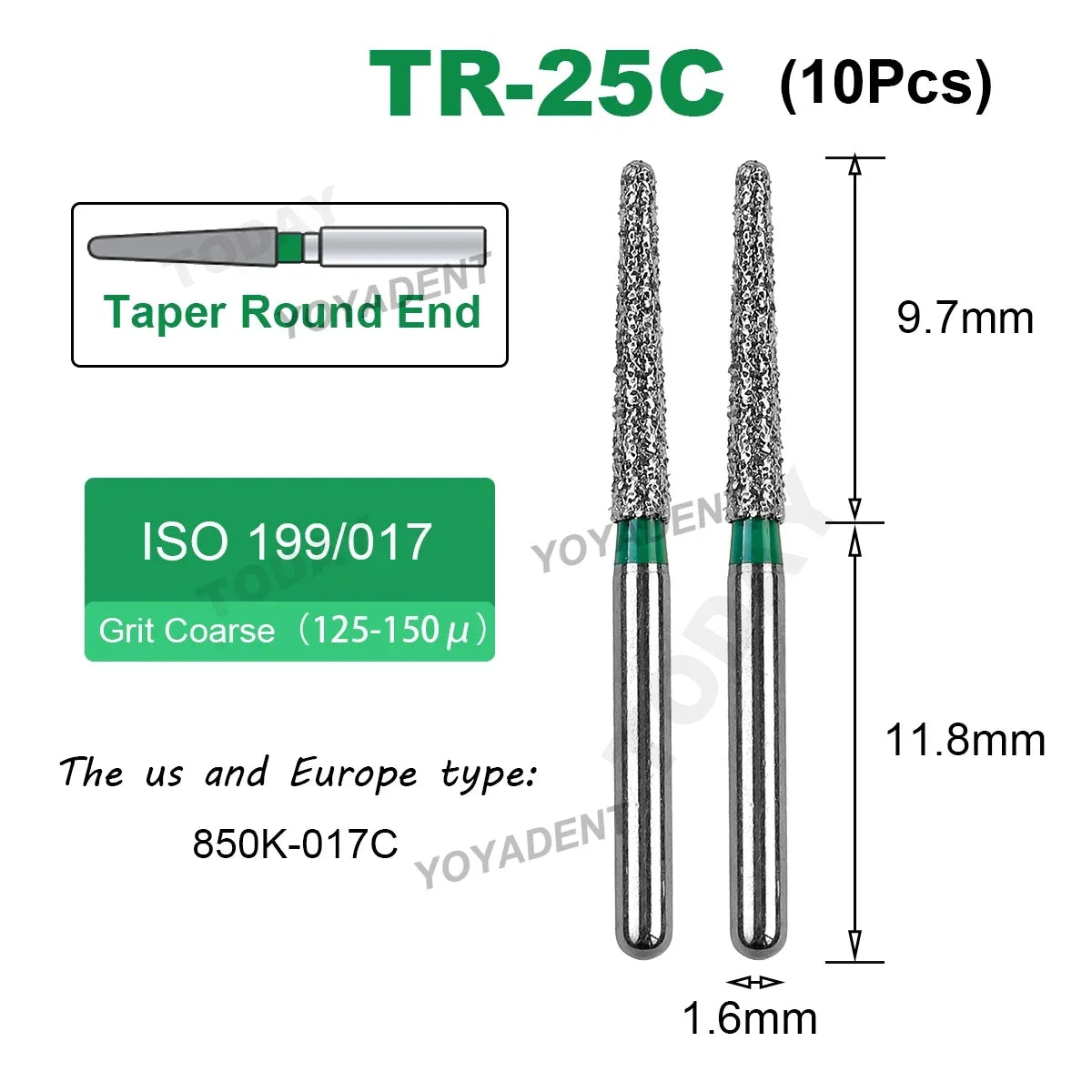 Dental Bur Diamond Burs Taper Round End TR Type Extra Fine Standard Dentistry Strawberries Drill FG High Speed Bur 1.6mm 10Pcs