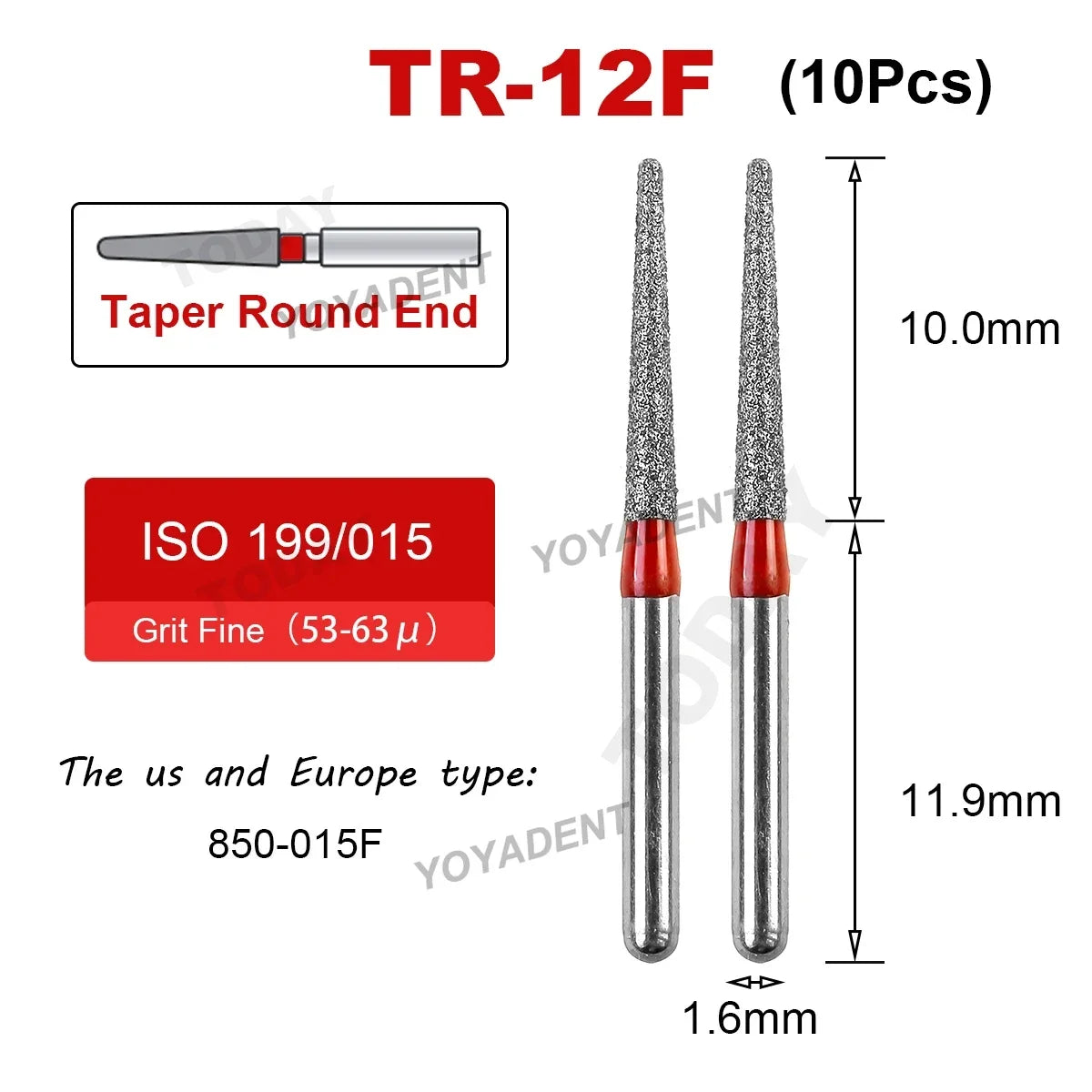 Dental Bur Diamond Burs Taper Round End TR Type Extra Fine Standard Dentistry Strawberries Drill FG High Speed Bur 1.6mm 10Pcs