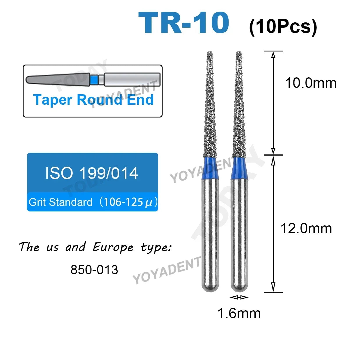 Dental Bur Diamond Burs Taper Round End TR Type Extra Fine Standard Dentistry Strawberries Drill FG High Speed Bur 1.6mm 10Pcs