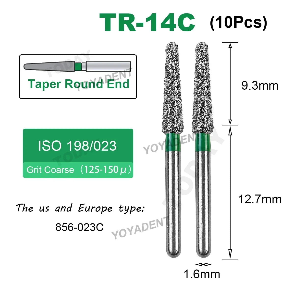 Dental Bur Diamond Burs Taper Round End TR Type Extra Fine Standard Dentistry Strawberries Drill FG High Speed Bur 1.6mm 10Pcs