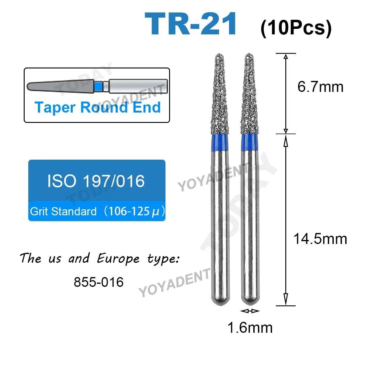 Dental Bur Diamond Burs Taper Round End TR Type Extra Fine Standard Dentistry Strawberries Drill FG High Speed Bur 1.6mm 10Pcs