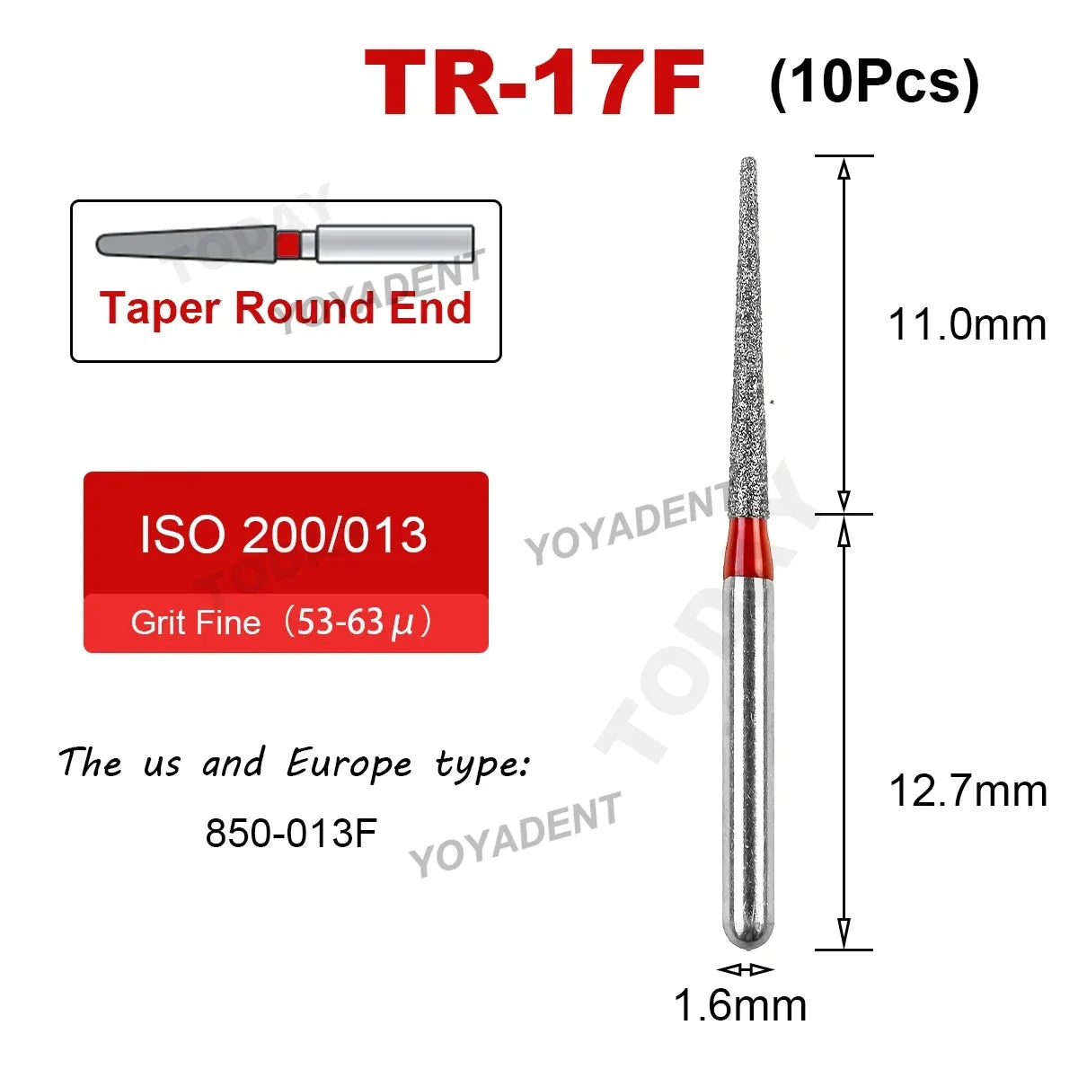 Dental Bur Diamond Burs Taper Round End TR Type Extra Fine Standard Dentistry Strawberries Drill FG High Speed Bur 1.6mm 10Pcs