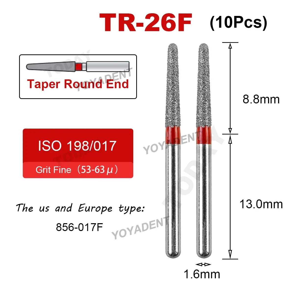 Dental Bur Diamond Burs Taper Round End TR Type Extra Fine Standard Dentistry Strawberries Drill FG High Speed Bur 1.6mm 10Pcs