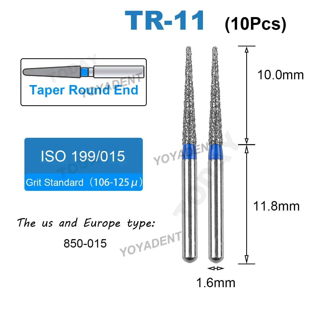 Dental Bur Diamond Burs Taper Round End TR Type Extra Fine Standard Dentistry Strawberries Drill FG High Speed Bur 1.6mm 10Pcs