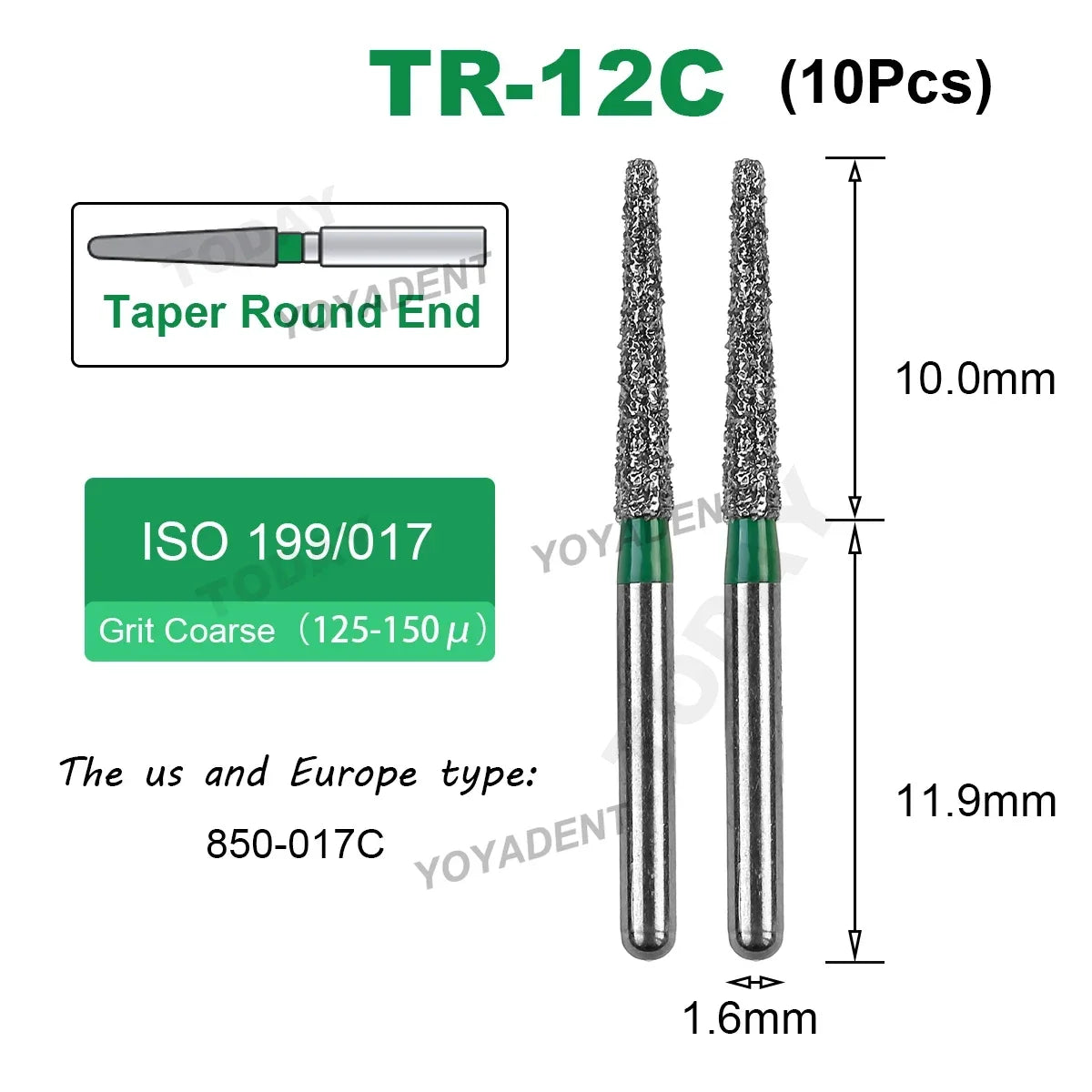 Dental Bur Diamond Burs Taper Round End TR Type Extra Fine Standard Dentistry Strawberries Drill FG High Speed Bur 1.6mm 10Pcs