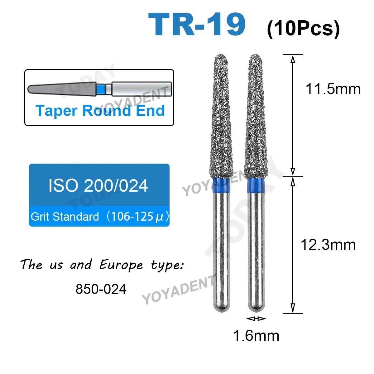 Dental Bur Diamond Burs Taper Round End TR Type Extra Fine Standard Dentistry Strawberries Drill FG High Speed Bur 1.6mm 10Pcs